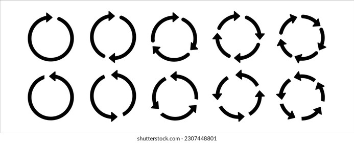 Circle arrows icon set. Round reload sign, repeat icon, refresh icon, rotate arrow icon sign and symbol, Vector illustration