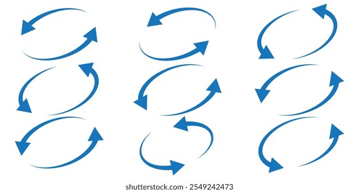 Conjunto de ícones de setas circulares. Sinal de recarga redonda, ícone de repetição, símbolo de seta de rotação