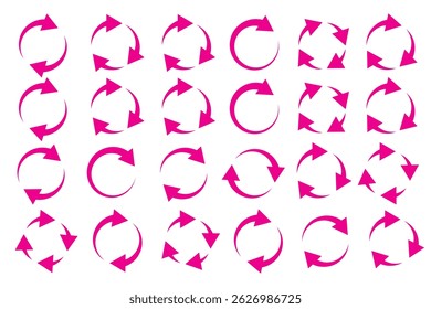 Conjunto de ícones de setas circulares. Sinal de recarga redondo, ícone de repetição, símbolo de seta de rotação, design da Web de ilustração vetorial. estilo plano, clip-art.