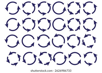 Circle arrows icon set. Round reload sign, repeat icon, rotate arrow symbol, Vector illustration web design. flat style, clip art.