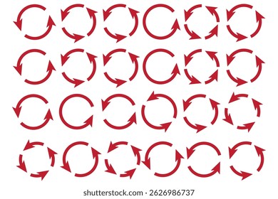 Conjunto de ícones de setas circulares. Sinal de recarga redondo, ícone de repetição, símbolo de seta de rotação, design da Web de ilustração vetorial. estilo plano, clip-art.