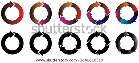 Circle arrows icon set. Round reload sign, repeat icon, rotate arrow symbol, Vector illustration