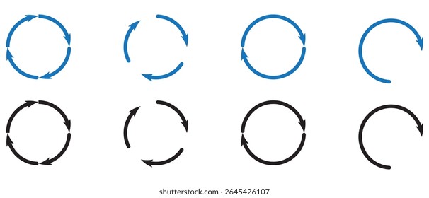 Circle arrows icon set. Circle arrows solid and line icon. vector collection. eps file.