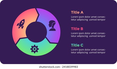 Circle arrows infographic. Cycle diagram. Workflow Presentation Template. Round arrow infochart. Modern info graphic chart. 3 steps, parts, options. Creative illustration. Navigation business report