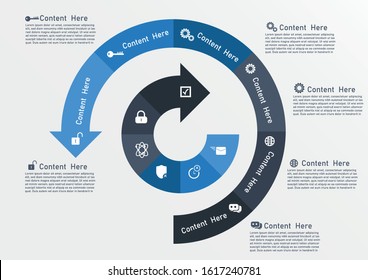 circle arrows for infographic template, pie charts blue
