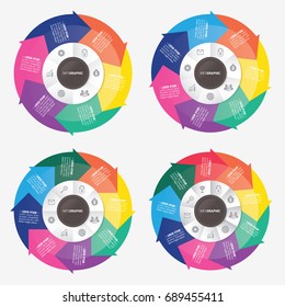 circle arrows infographic template pie charts with 6, 7, 8, 9 steps