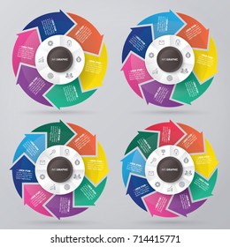 circle arrows infographic template pie charts with 6, 7, 8, 9 steps