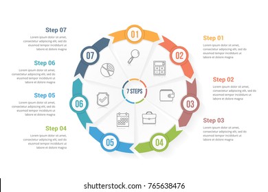 Circle Arrows - Infographic Template With Seven Elements, Steps Or Options, Workflow Or Process Diagram, Vector Eps10 Illustration