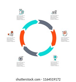 Circle arrows for infographic with thin line icons. Template for diagram, graph, presentation and round chart. Business concept with 6 options, parts, steps or processes.