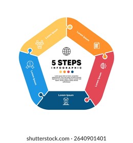 Circle arrows infographics, diagram, graph, pentagon puzzle infographic template presentations. Business concept with 5 options, parts, steps, processes. Vector Eps