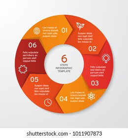 Circle arrows for infographics. Template for cycle diagram, options, graph, web design, presentation and round chart. Business concept with 6 steps. Abstract background. Vector illustration.