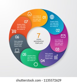 Circle arrows for infographics. Template for cycle diagram, options, graph, web design, presentation and round chart. Business concept with 7 steps. Abstract background. Vector illustration.