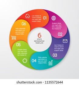 Circle arrows for infographics. Template for cycle diagram, options, graph, web design, presentation and round chart. Business concept with 6 steps. Abstract background. Vector illustration.