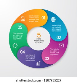 Circle arrows for infographics. Template for cycle diagram, options, graph, web design, presentation and round chart. Business concept with 5 steps. Abstract background. Vector illustration.