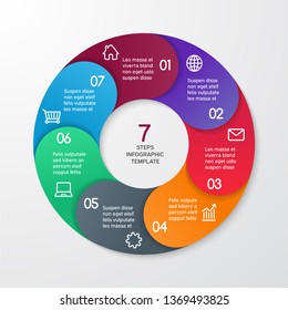 Circle arrows for infographics. Template for cycle diagram, options, graph, web design, presentation and round chart. Business concept with 7 steps. Abstract background. Vector illustration.