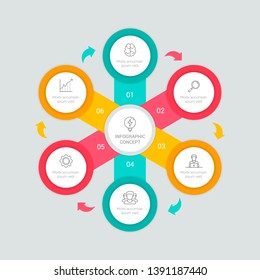 Circle arrows for infographics. Template for cycle diagram, options, graph, web design, presentation and round chart. Business concept with 6 steps. Abstract background. Vector illustration. EPS10
