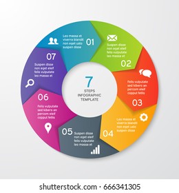 Circle arrows for infographics. Template for cycle diagram, options, graph, web design, presentation and round chart. Business concept with 7 steps. Abstract background. Vector illustration.