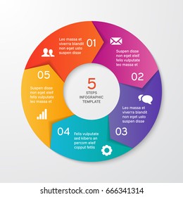 Circle arrows for infographics. Template for cycle diagram, options, graph, web design, presentation and round chart. Business concept with 5 steps. Abstract background. Vector illustration.