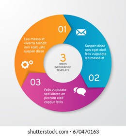 Circle arrows for infographics. Template for cycle diagram, options, graph, web design, presentation and round chart. Business concept with 3 steps. Abstract background. Vector illustration.