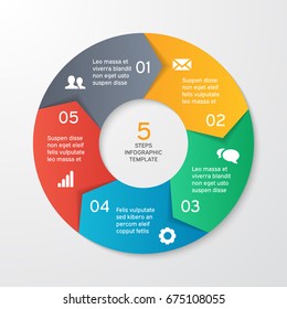 Circle arrows for infographics. Template for cycle diagram, options, graph, web design, presentation and round chart. Business concept with 5 steps. Abstract background. Vector illustration.