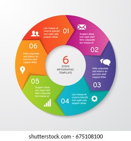 Circle arrows for infographics. Template for cycle diagram, options, graph, web design, presentation and round chart. Business concept with 6 steps. Abstract background. Vector illustration.