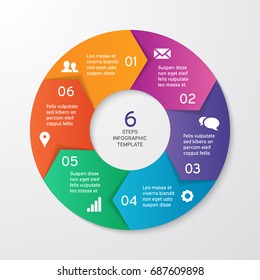 Circle arrows for infographics. Template for cycle diagram, options, graph, web design, presentation and round chart. Business concept with 6 steps. Abstract background. Vector illustration.