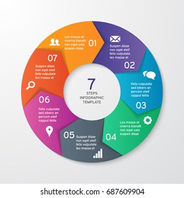 Circle arrows for infographics. Template for cycle diagram, options, graph, web design, presentation and round chart. Business concept with 7 steps. Abstract background. Vector illustration.