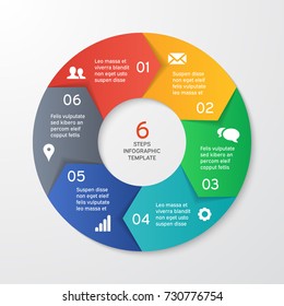 Circle arrows for infographics. Template for cycle diagram, options, graph, web design, presentation and round chart. Business concept with 6 steps. Abstract background. Vector illustration.