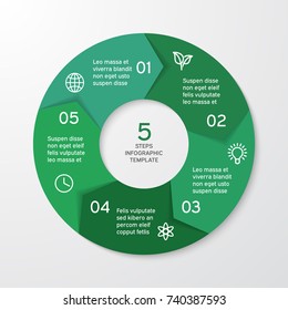 Circle arrows for infographics. Template for cycle diagram, options, graph, web design, presentation and round chart. Business concept with 5 steps. Abstract background. Vector illustration.