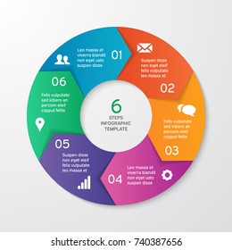 Circle arrows for infographics. Template for cycle diagram, options, graph, web design, presentation and round chart. Business concept with 6 steps. Abstract background. Vector illustration.