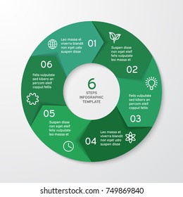 Circle arrows for infographics. Template for cycle diagram, options, graph, web design, presentation and round chart. Business concept with 6 steps. Abstract background. Vector illustration.