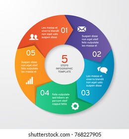 Circle arrows for infographics. Template for cycle diagram, options, graph, web design, presentation and round chart. Business concept with 5 steps. Abstract background. Vector illustration.