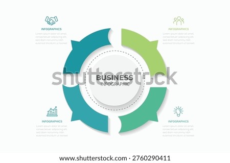 Circle arrows modern Infographic Vector Futuristic Template. Business cycle concept with 4 options, parts, steps, processes. Info graphic data template.