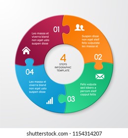 Circle arrows puzzle infographic. Template for cycle diagram, options, graph, web design, presentation and round chart. Business concept with 4 steps. Abstract background. Vector illustration.