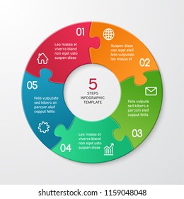 Circle arrows puzzle infographics. Template for cycle diagram, options, graph, web design, presentation and round chart. Business concept with 5 steps. Abstract background. Vector illustration.