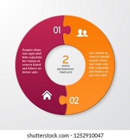 Circle arrows puzzle infographics. Template for cycle diagram, options, graph, web design, presentation and round chart. Business concept with 2 steps. Abstract background. Vector illustration.