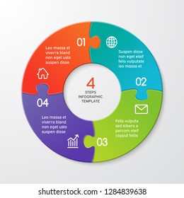 Circle arrows puzzle infographics. Template for cycle diagram, options, graph, web design, presentation and round chart. Business concept with 4 steps. Abstract background. Vector illustration.