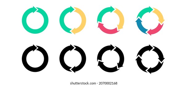 Circle arrows vector icons set. Color round reload sign, repeat and rotate arrow symbol