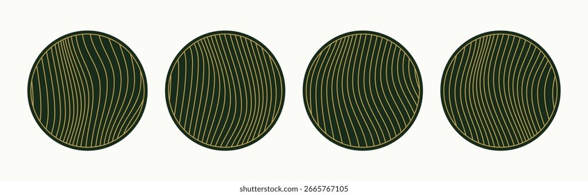 Circle art deco line design pattern vector illustration in luxury gold and green elegant fit for label packaging design skin care
