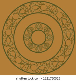 circle art nouveau pattern green brown
