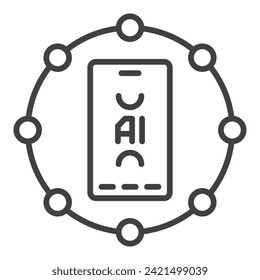 Circle with Artificial Intelligence Smartphone vector AI concept icon or symbol in thin line style