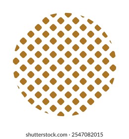 Circle with Asian pattern of geometric lined up bronze squares. Small elements created sense of flow movement within round visual focus. Simple vector decorative element isolated on white background