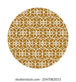 Circle Asian pattern of interlacing rings on bronze back. Small elements created sense of flow movement within circular visual focus. Simple vector decorative element isolated on white background