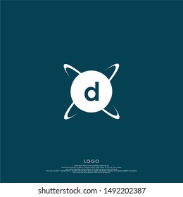 circle atom abstract D logo letter isolated on blue background suitable for medicine, science, lab, studio, technology, education and website