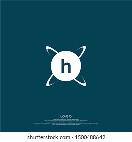 circle atom abstract H logo letter isolated on blue background suitable for medicine, science, lab, studio, technology, education and website