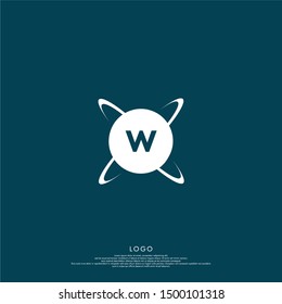 circle atom abstract W logo letter isolated on blue background suitable for medicine, science, lab, studio, technology, education and website