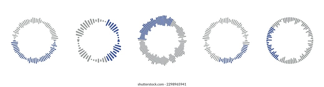 Circle audio waves set. Circular music sound graphic design collection. Round sound and radial radio equalizer.Vector isolated illustration svg