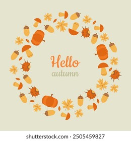 Circle autumn background with text: Hello autumn.