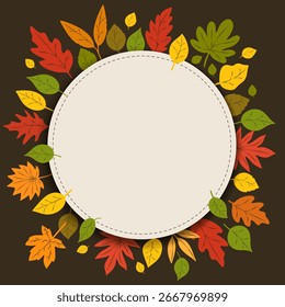 Circle autumnal frame with space for text.