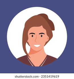 Circle the avatar with the portrait women of various races and hairstyles. Collection of user profiles. Round icon with happy smiling human. Colorful flat vector illustration.